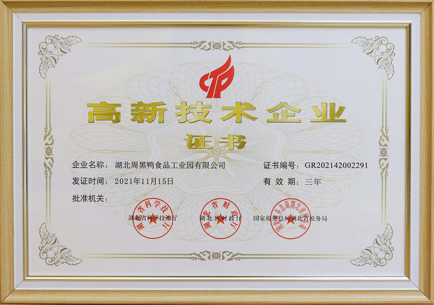 高新技術企業(yè)證書